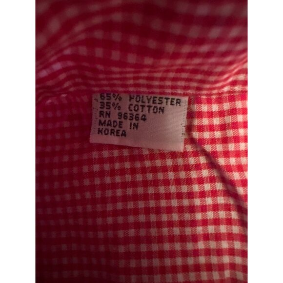 Vintage 80 Red & White Gingham Button-Up Shirt Ladybug Embroidery 1X Cotton - Picture 4 of 7